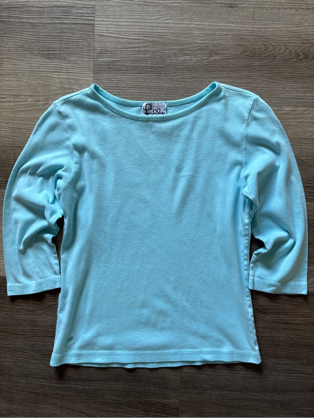 Lilly Pulitzer Aqua Blue Boatneck 3/4 Sleeve Top Small